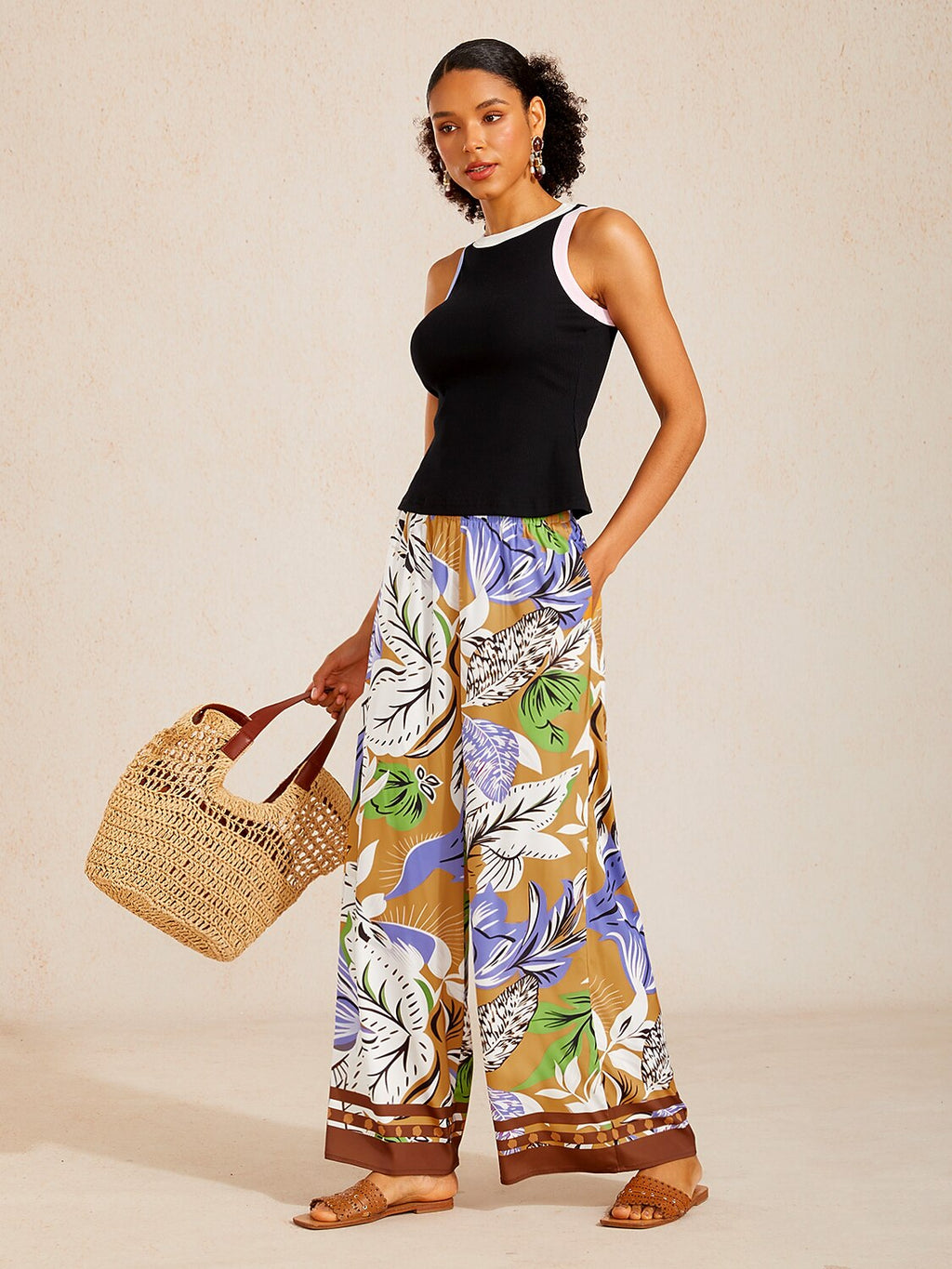 Bell Flower Satin Wide-Leg Pants in Oriental Blue by Aurelia Sun