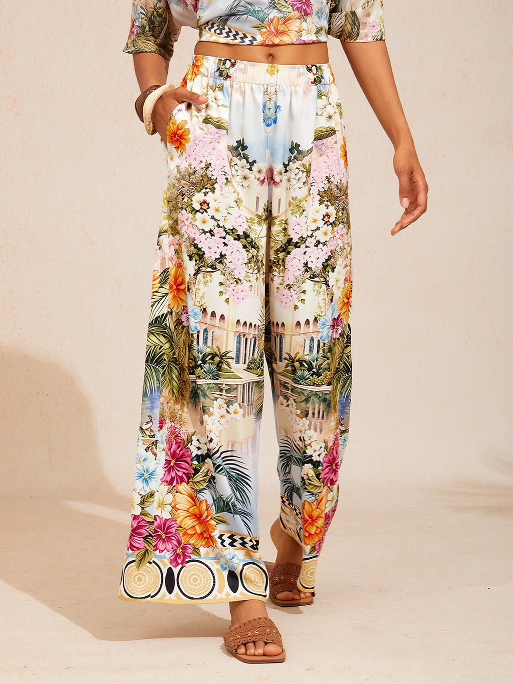 Bell Flower Satin Wide-Leg Pants in Whispy Blue by Aurelia Sun