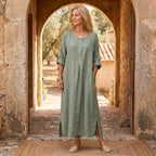Avery Button Front Linen Blend Maxi Dress in Pure White by Aurelia Sun