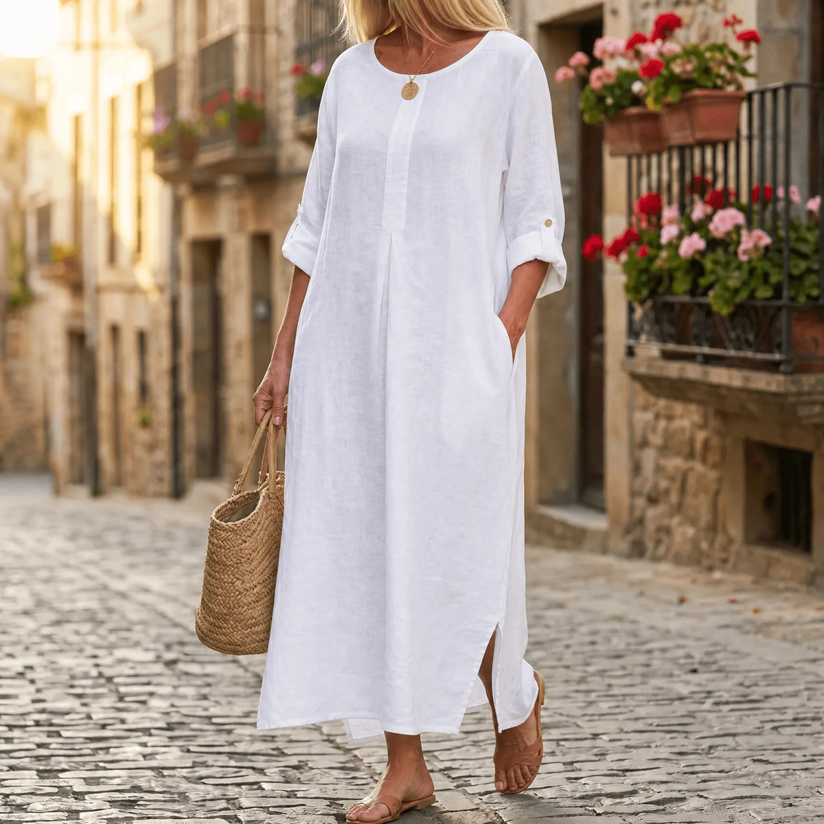 Avery Button Front Linen Blend Maxi Dress in Sage Green by Aurelia Sun
