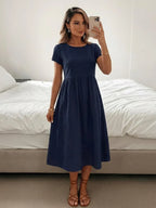 Elise Cotton Linen Midi Dress in Dark Green by Aurelia Sun