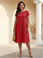 Elise Cotton Linen Midi Dress in Beige by Aurelia Sun