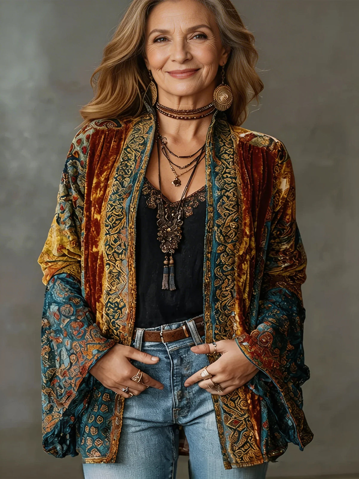 Mara Velvet Kimono Jacket in Pattern 1 by Aurelia Sun