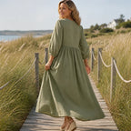 Selene Pleated Linen Blend Maxi Dress in Pink by Aurelia Sun
