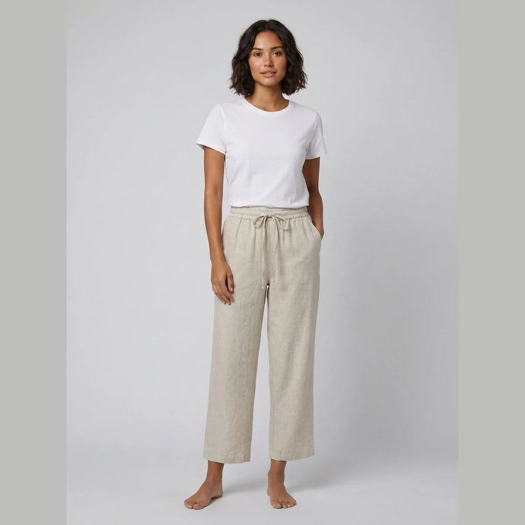 Coastal Cropped Linen Blend Pants in Khaki by Aurelia Sun