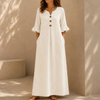 Sienna Ruffle Sleeve Linen Look Maxi Dress in White by Aurelia Sun