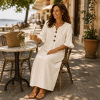 Sienna Ruffle Sleeve Linen Look Maxi Dress in White by Aurelia Sun