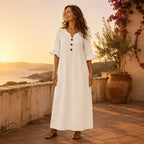 Sienna Ruffle Sleeve Linen Look Maxi Dress in White by Aurelia Sun