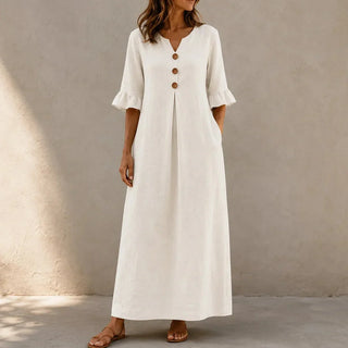 Sienna Ruffle Sleeve Linen Look Maxi Dress