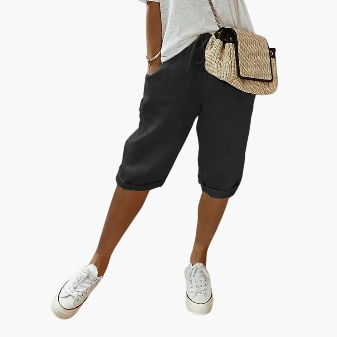 Nessa Relaxed Drawstring Shorts in Black by Aurelia Sun