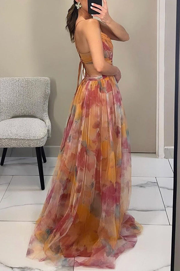 Laramie Floral Strappy Maxi Dress in Orange by Aurelia Sun