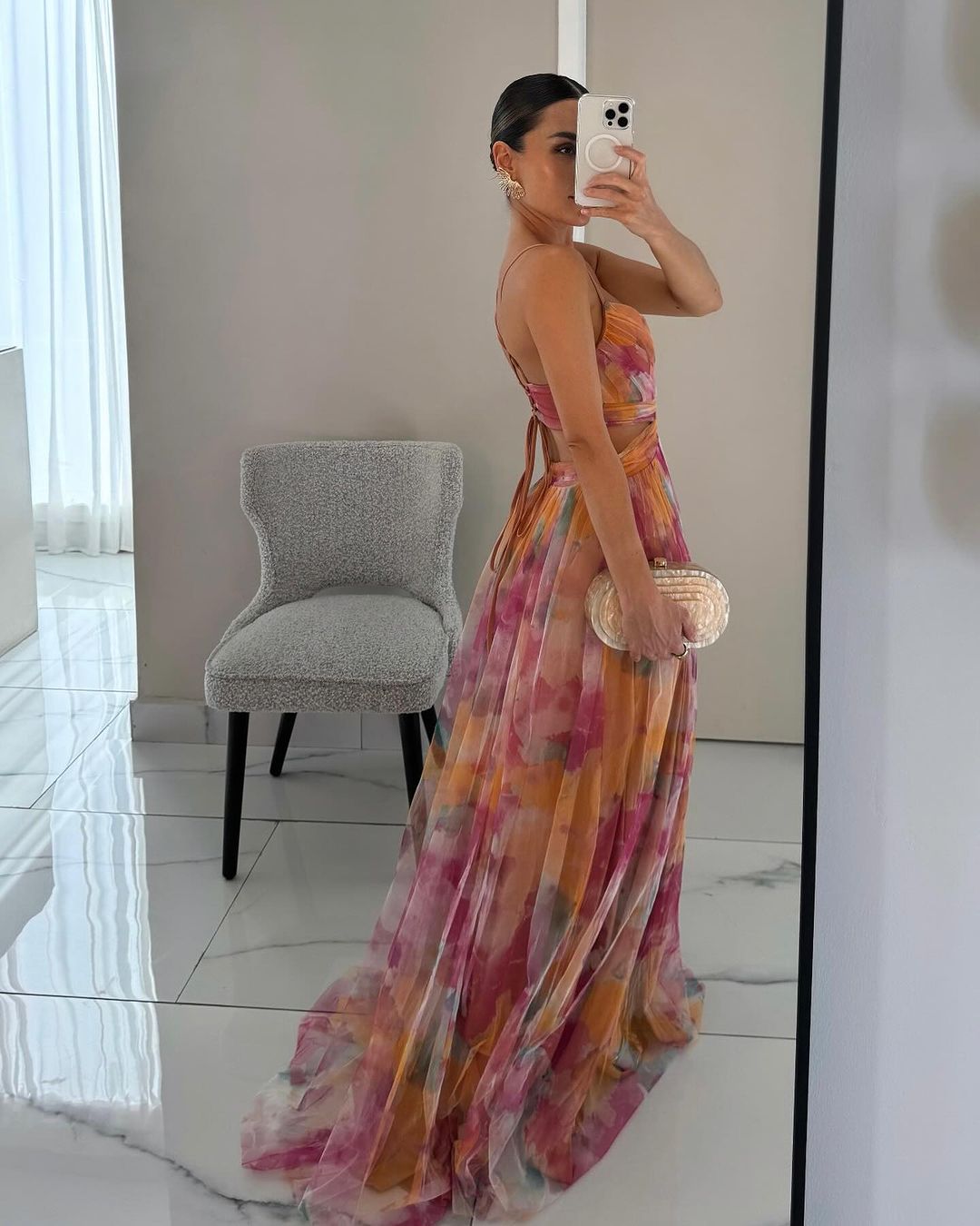 Laramie Floral Strappy Maxi Dress in Orange by Aurelia Sun