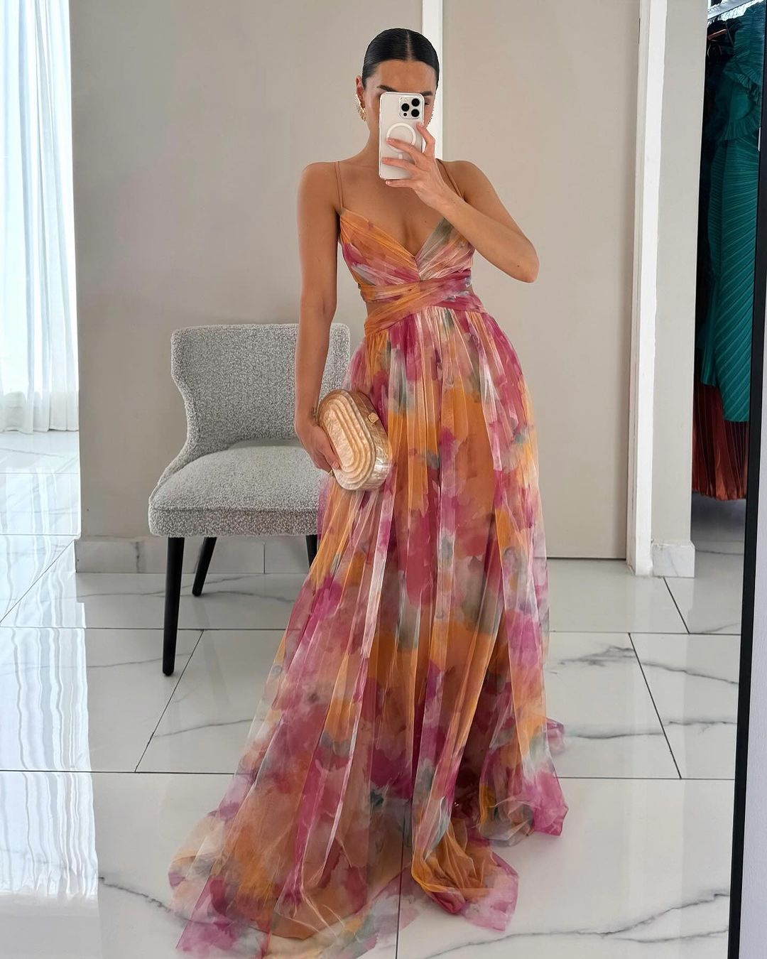 Laramie Floral Strappy Maxi Dress in Orange by Aurelia Sun