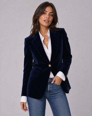 Velvet Tailored Single-Button Blazer