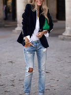 Velvet Tailored Single-Button Blazer