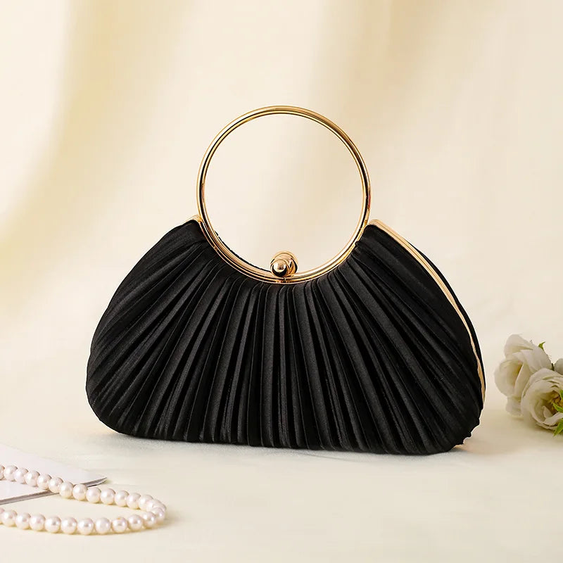 Arielle Pleated Ring-Handle Evening Bag in Green by Aurelia Sun