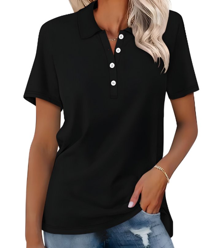 Margaux Relaxed Cotton Polo Shirt in Black by Aurelia Sun