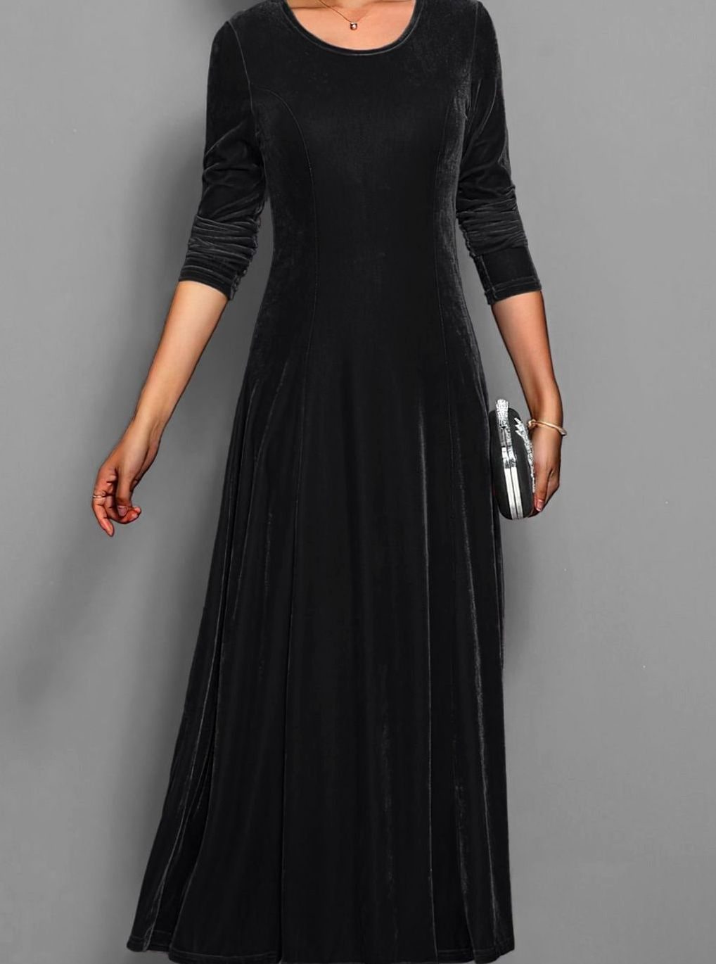 Noelle Velvet A-Line Maxi Dress in Black by Aurelia Sun