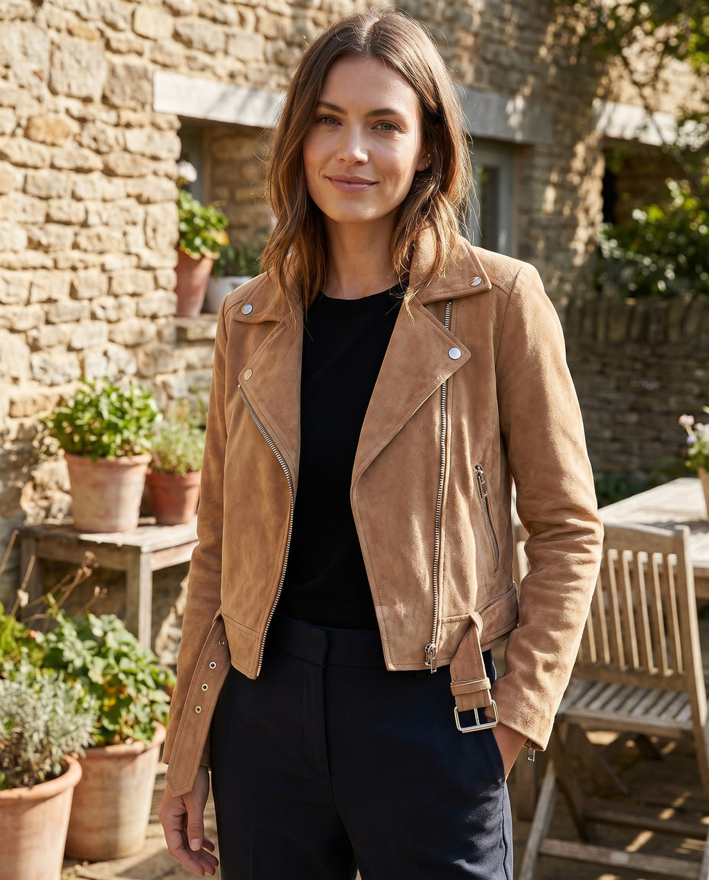 Slim Faux Suede Biker Jacket