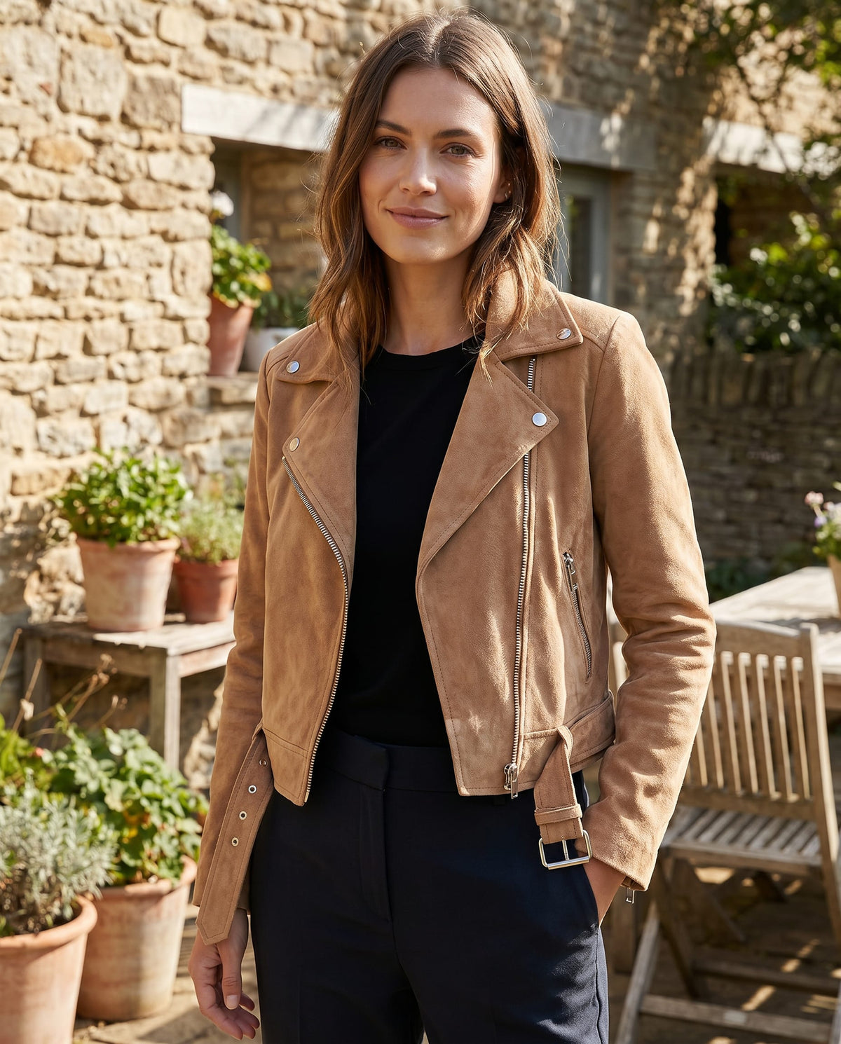Slim Faux Suede Biker Jacket
