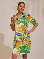 Santorini Scenic Satin Midi Shirt Dress in Burnt Orange by Aurelia Sun