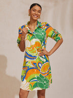 Santorini Scenic Satin Midi Shirt Dress in Burnt Orange by Aurelia Sun