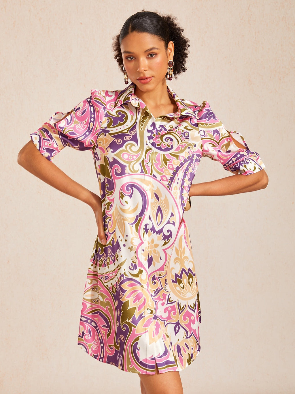 Santorini Scenic Satin Midi Shirt Dress in Soft Blue by Aurelia Sun