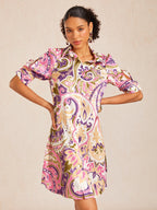 Santorini Scenic Satin Midi Shirt Dress in Soft Blue by Aurelia Sun