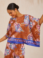 Golden Petal Satin Batwing Top by Aurelia Sun