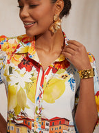 Santorini Scenic Satin Midi Shirt Dress in Lemon Yellow by Aurelia Sun