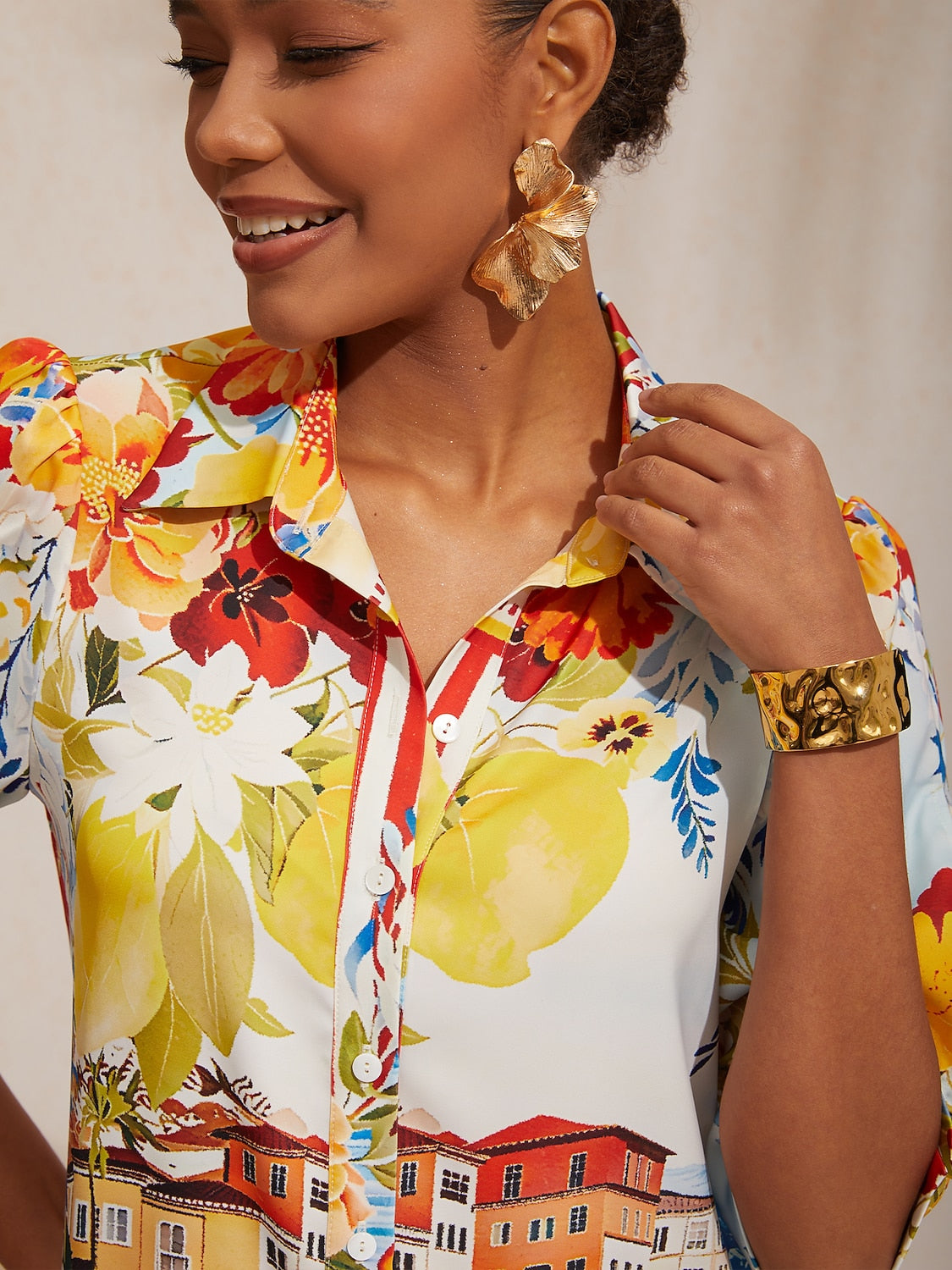 Santorini Scenic Satin Midi Shirt Dress in Lemon Yellow by Aurelia Sun