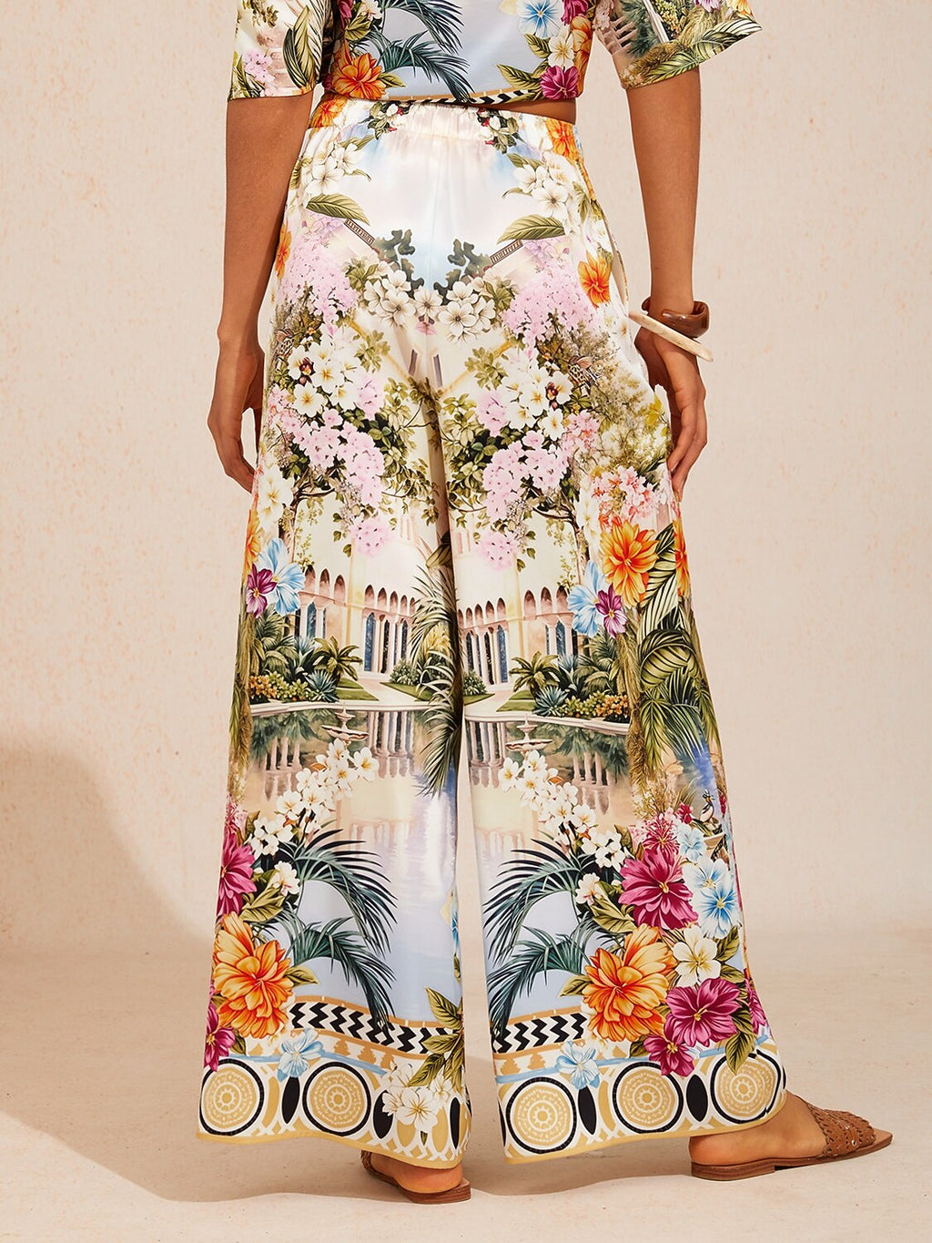Bell Flower Satin Wide-Leg Pants in Lemon Yellow by Aurelia Sun