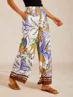 Bell Flower Satin Wide-Leg Pants in Oriental Blue by Aurelia Sun