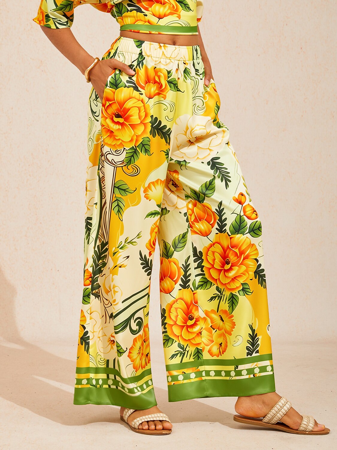 Bell Flower Satin Wide-Leg Pants by Aurelia Sun