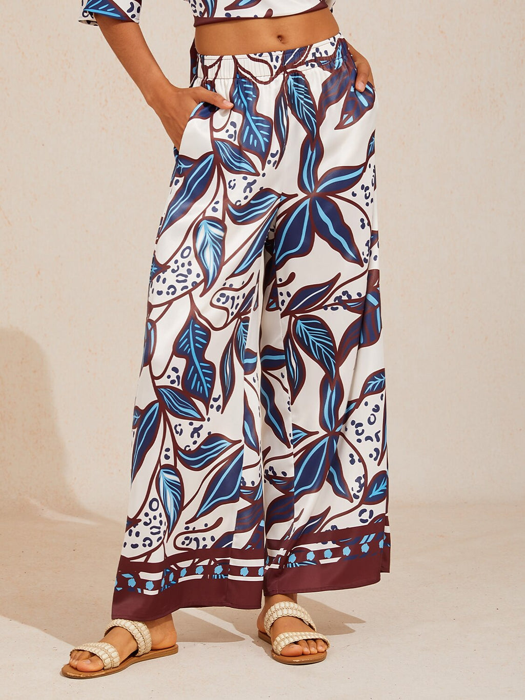 Hibiscus Satin Wide-Leg Pants in Pastel Pink by Aurelia Sun