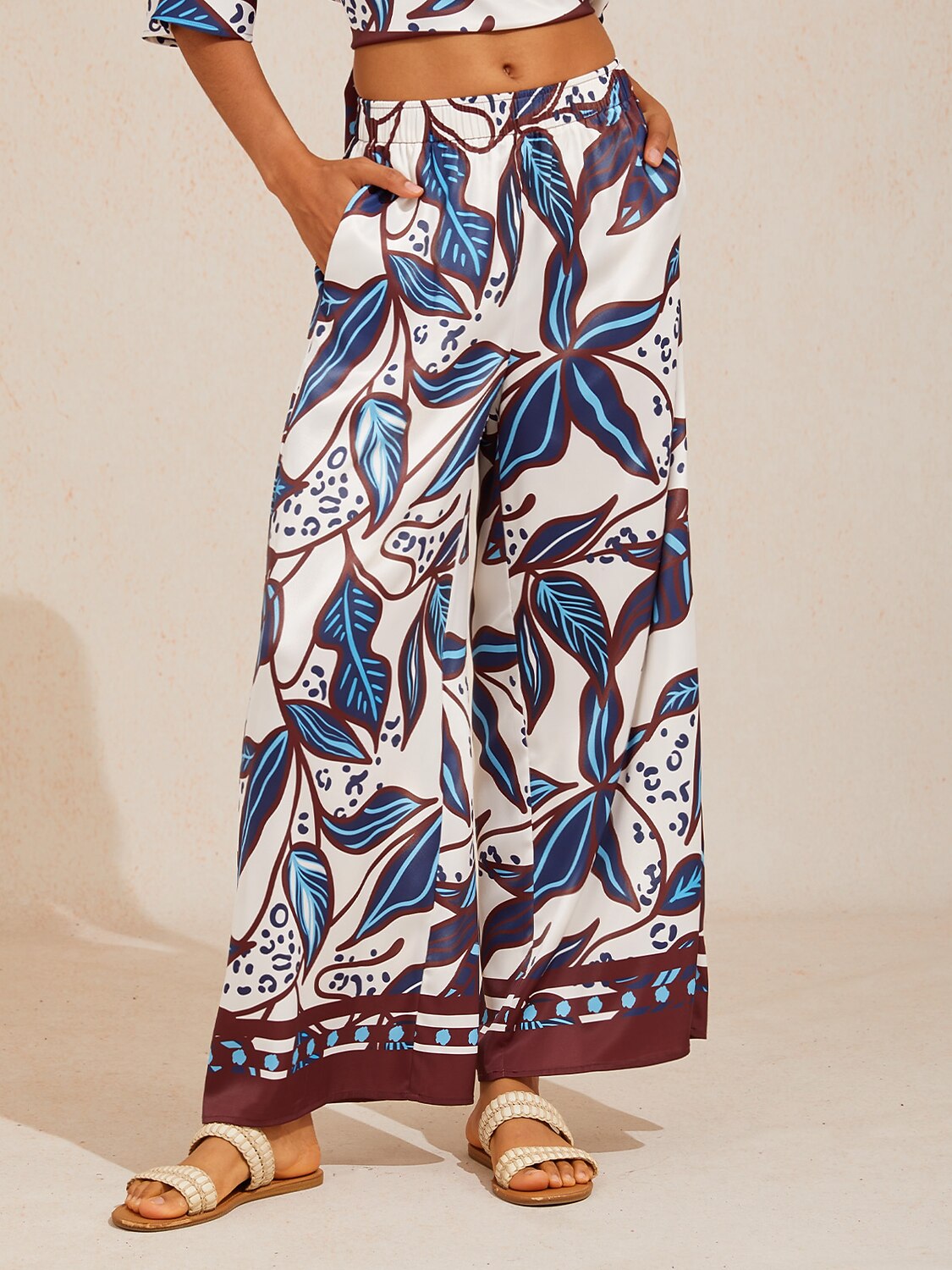 Hibiscus Satin Wide-Leg Pants in Pastel Pink by Aurelia Sun