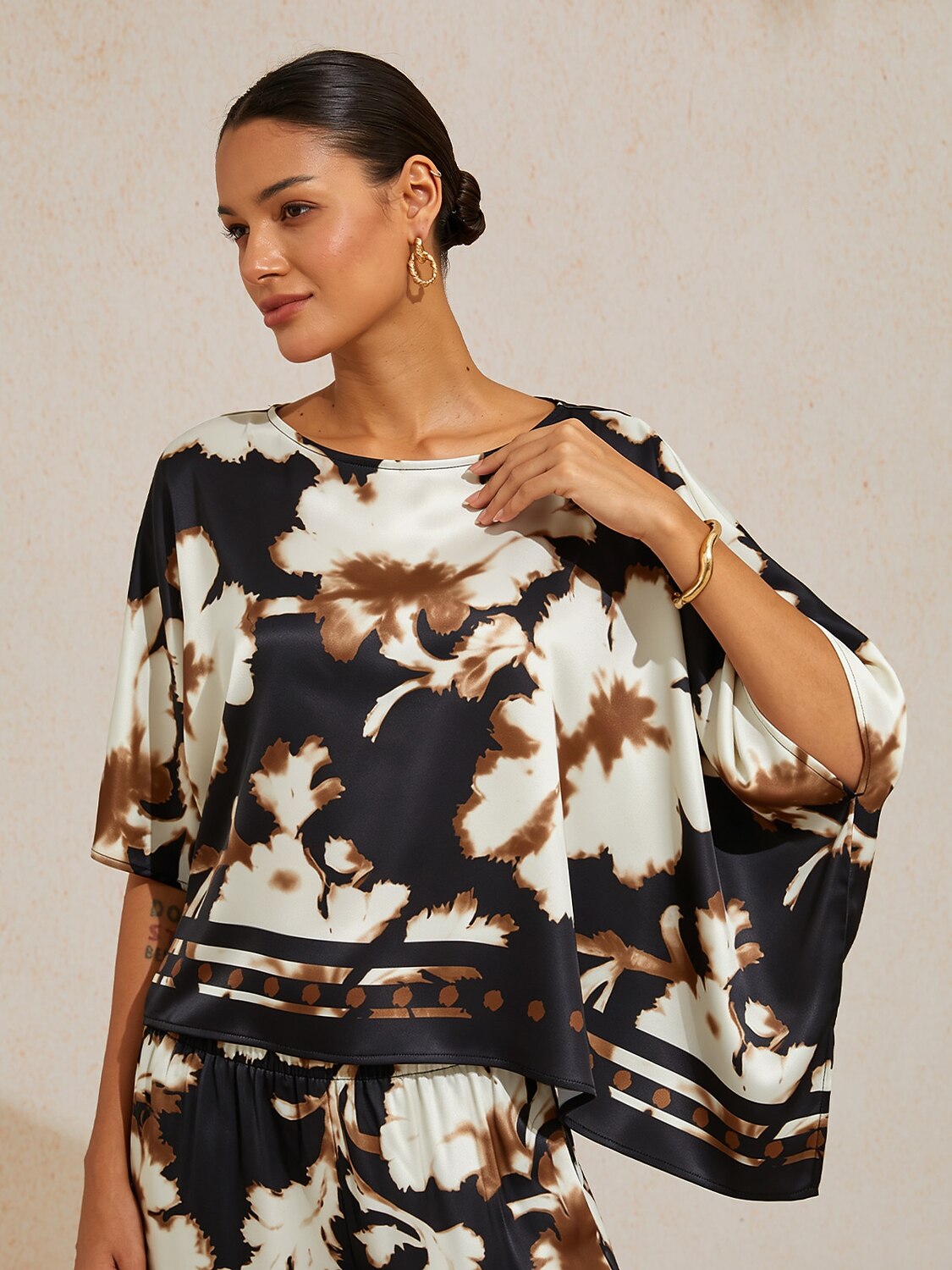 Golden Petal Satin Batwing Top by Aurelia Sun