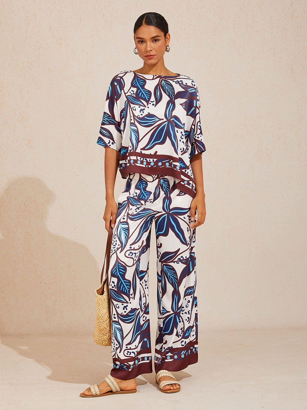 Hibiscus Satin Wide-Leg Pants in Whispy Blue by Aurelia Sun