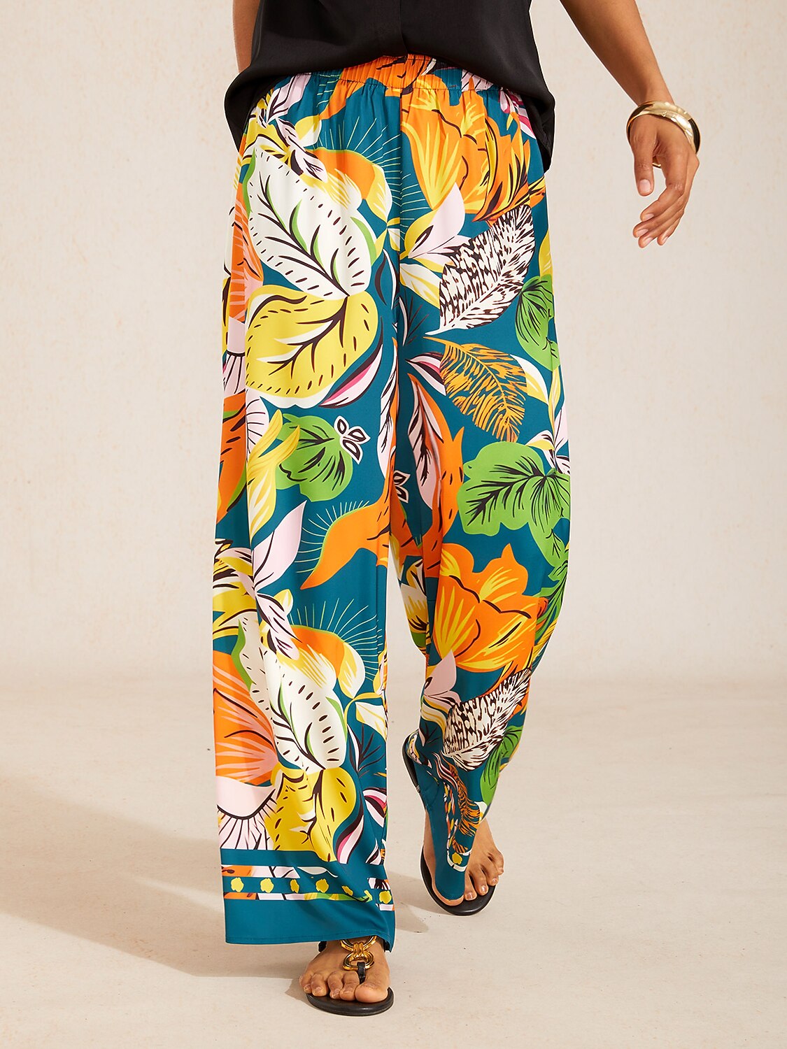 Bell Flower Satin Wide-Leg Pants in Light Yellow by Aurelia Sun