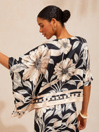 Golden Petal Satin Batwing Top in Golden Black by Aurelia Sun