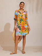 Santorini Scenic Satin Midi Shirt Dress in Sunset Brown by Aurelia Sun