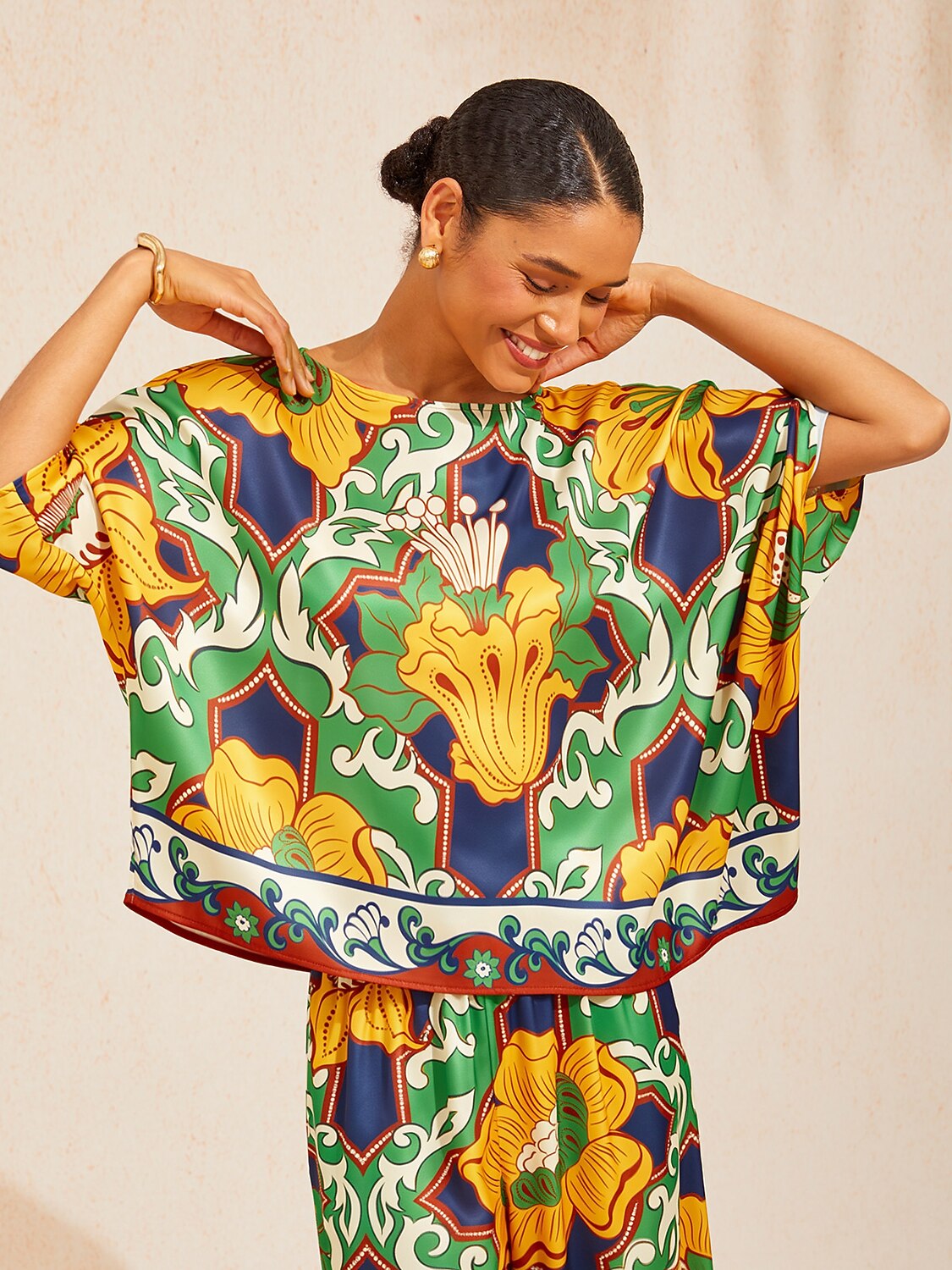 Hibiscus Satin Batwing Top by Aurelia Sun