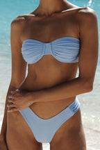 Isla Ruched High-Cut Bikini Bottom – Soft Blue