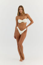 Isla Ruched High-Cut Bikini Bottom – Ivory – Ivory
