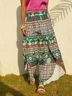 Hawaii Palm Satin Wrap Wide-Leg Pants in Sapphire Blue by Aurelia Sun