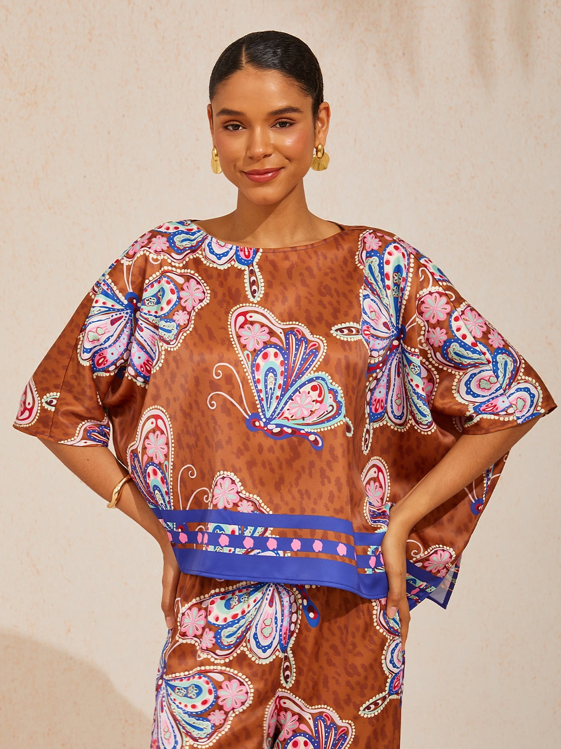 Golden Petal Satin Batwing Top by Aurelia Sun