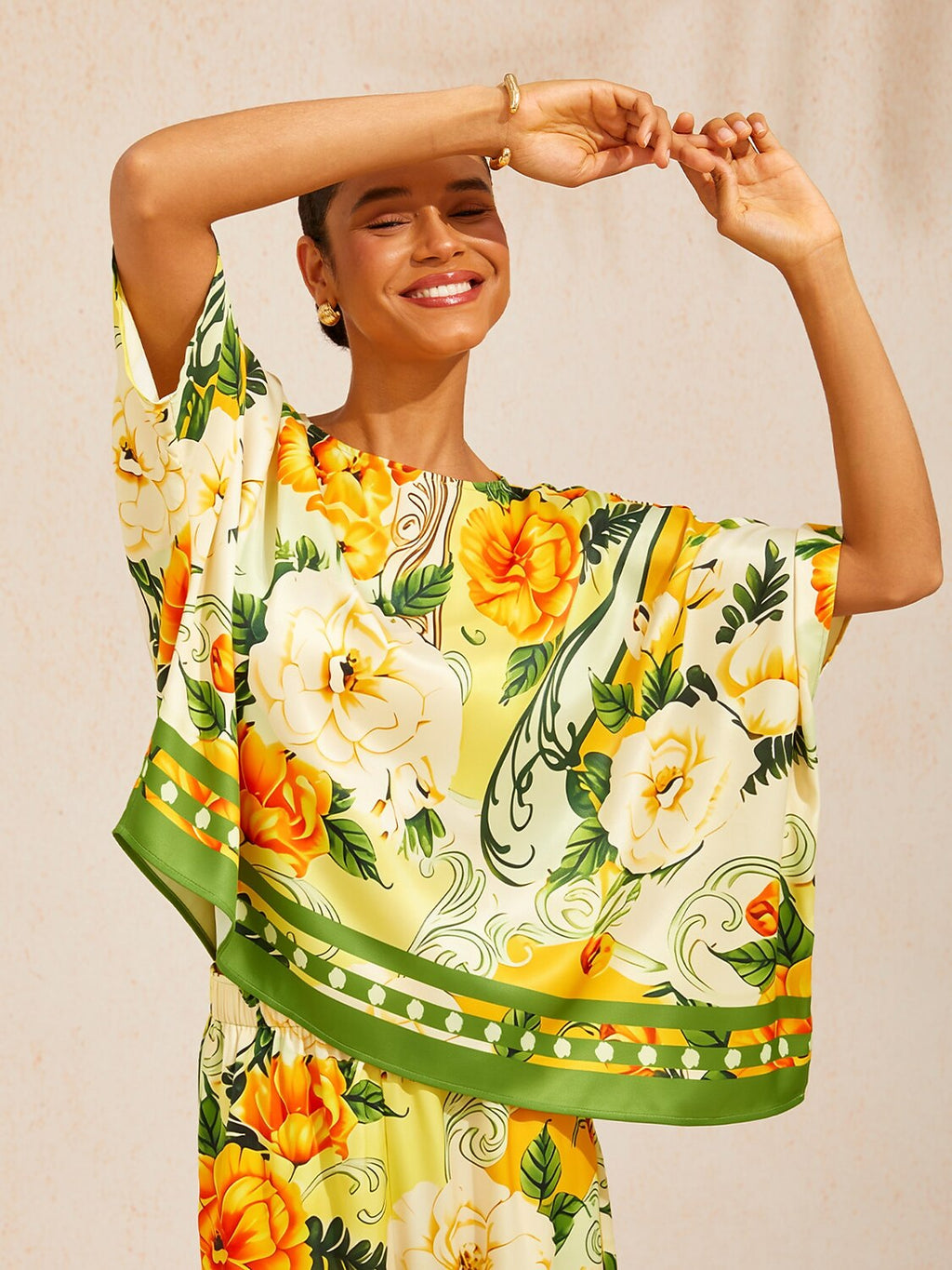 Bell Flower Satin Batwing Top by Aurelia Sun