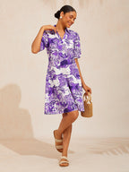Mustang Print Linen-Look Midi Shirt Dress in Orchid Purple by Aurelia Sun
